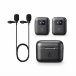Dual Wireless Clip-On Lavalier Microphone System with Charging Case – Black